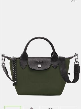 Longchamp Mini Top-Handle Bag in Olive Green with Black Trim